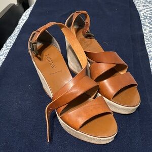 J. Crew Brown Leather Wedge Sandals